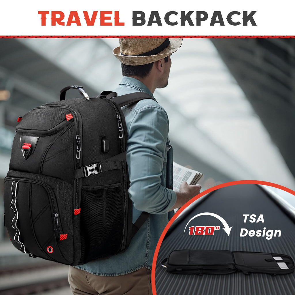 ZMMMA Extra Large Travel Laptop Backpack,18.4 inch XXXL Gaming Backpack, TSA Friendly College Daypack Big Capacity Heavy Duty Business Suitcase Daypack Bag Port for Men/Women - Black