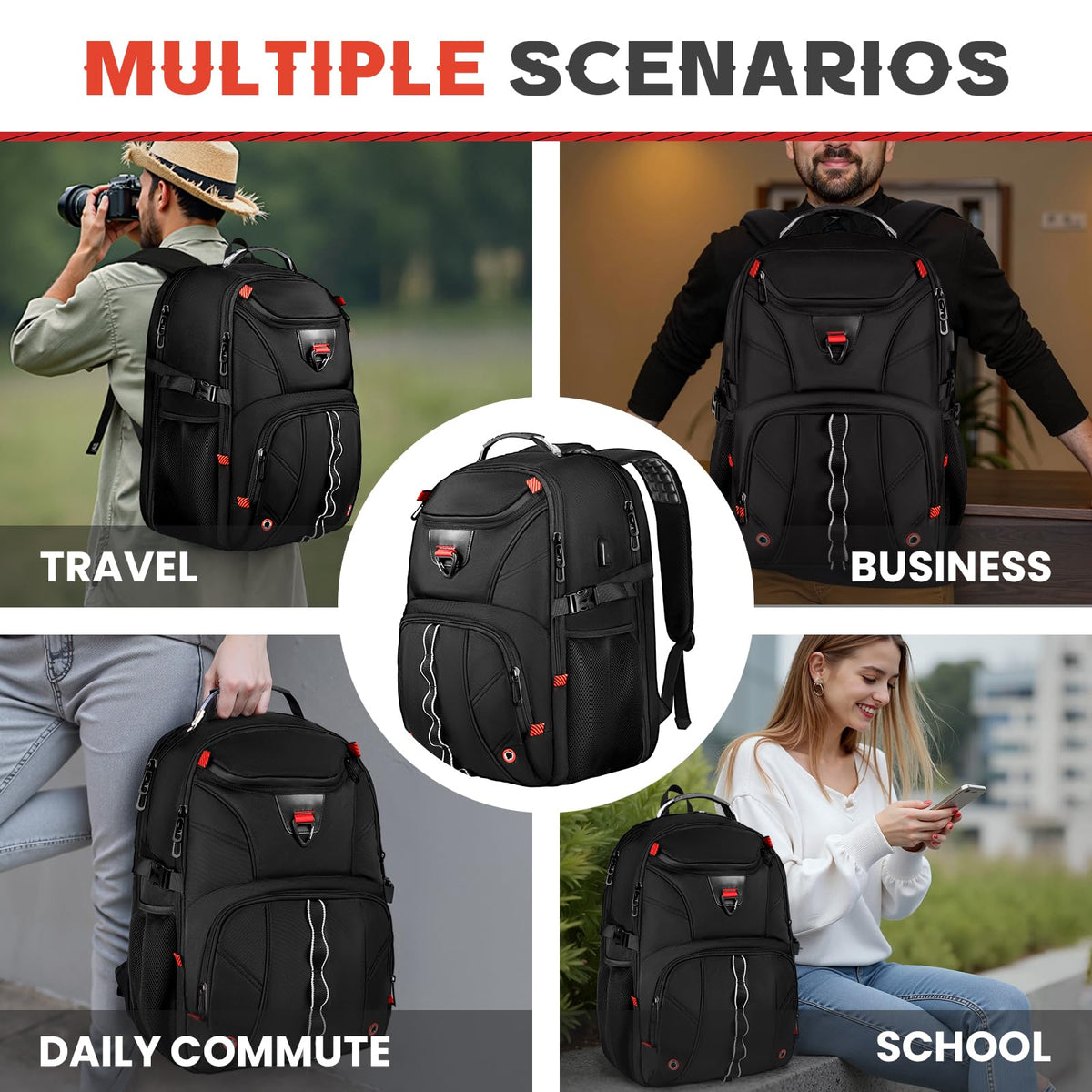 ZMMMA Extra Large Travel Laptop Backpack,18.4 inch XXXL Gaming Backpack, TSA Friendly College Daypack Big Capacity Heavy Duty Business Suitcase Daypack Bag Port for Men/Women - Black